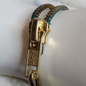 Artisan Handcrafted Bracelet with real zipper Goldtone Teal Blue